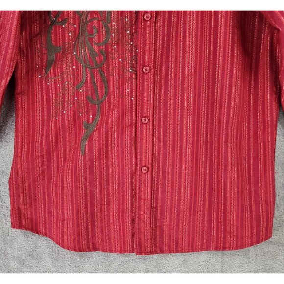 Lamasini Shirt Mens Large Red Striped Metallic Retro Button Up Long Sleeve - Picture 7 of 13